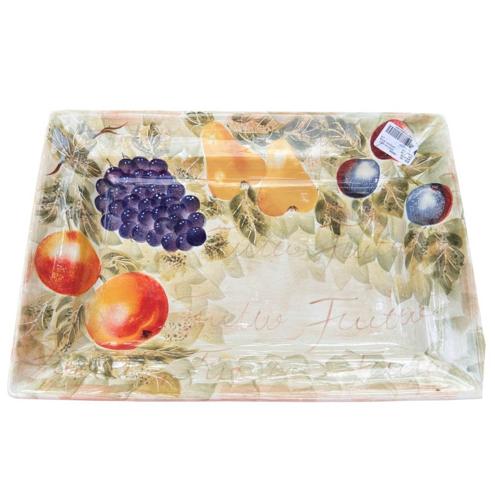 Tabletops Unlimited Mixed Fruits Platter 18" Hand Painted Tuscan Kitchen Ceramic